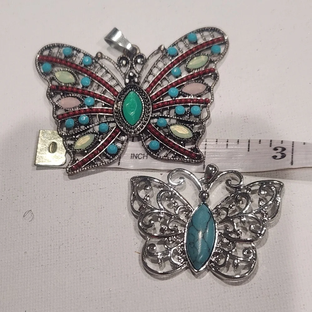 Butterfly Pendant lot Turquoise color Tone Filigree Silver‎ Tone Jewelry